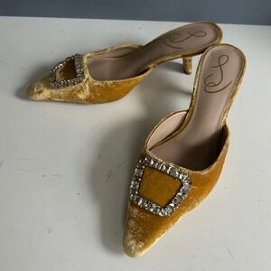 Sam Edelman Velvet Mules size 6 Brit Kitten Heel Rhinestone Buckle Glam Chic